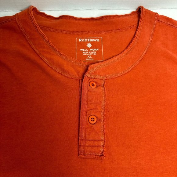 RuffHewn | Orange Pull Over Short Sleeve Shirt w/ Button Neck | Size XL - Picture 6 of 8